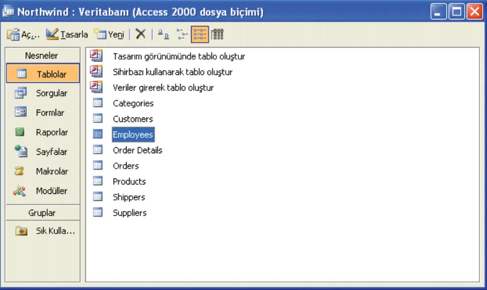 Mevcut Veri Tabanını Açma FOTO: MS Access Veritabanı Örnekleri