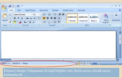 Word Durum Çubuğu FOTO: Microsoft Office Word Nedir?