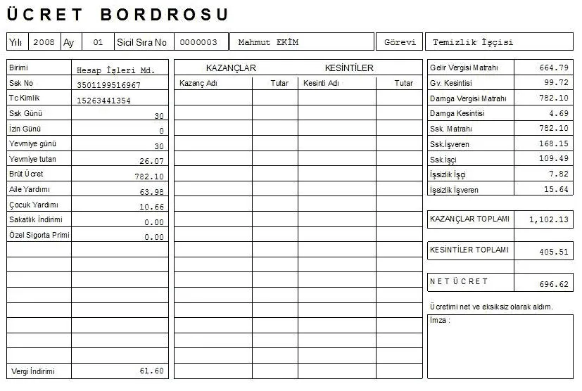 Ücret Bordrosu Excel FOTO: Ücret Bordrosu Excel